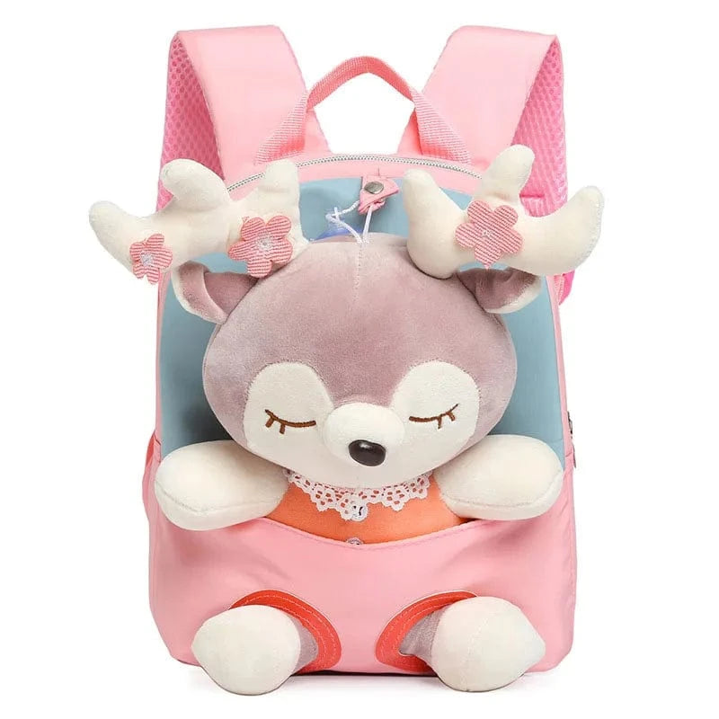 Pavoco Kinder-Rucksäcke Rentier Braun- Pink Bärenstadt | Niedlicher Kindergartenrucksack für Kinder personalisierbar