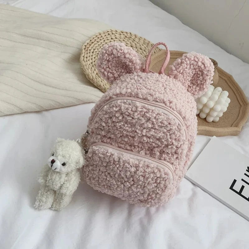 Pavoco Kinder-Rucksäcke Rosa-Weiß Flusch | Kompakter Kinderrucksack für Kinder Plüschdesign