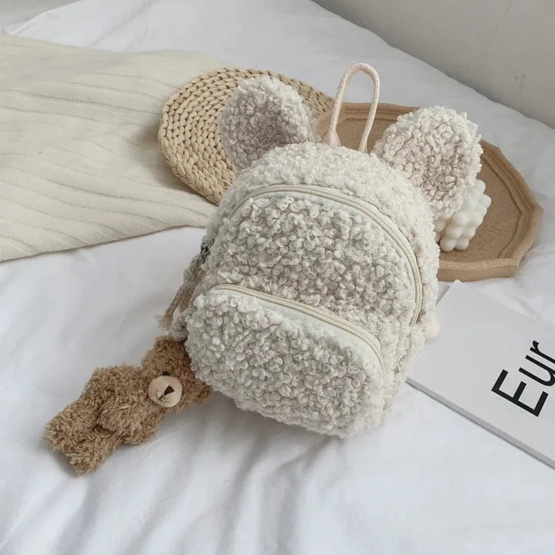 Pavoco Kinder-Rucksäcke Weiß Flusch | Kompakter Kinderrucksack für Kinder Plüschdesign