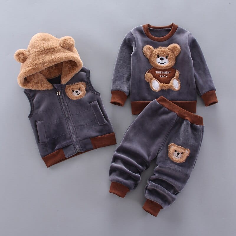 Pavoco Kinder Schlafanzüge & Morgenmäntel Dunkelgrau / 6-12 Monate (80 cm) Weiches Winterset für Kinder 3-teilig warm mit Kapuze