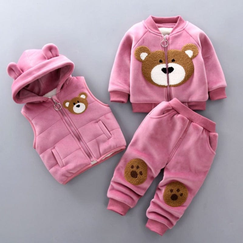 Pavoco Kinder Schlafanzüge & Morgenmäntel Dunkelrosa / 6-12 Monate (80 cm) Weiches Winterset für Kinder 3-teilig warm mit Kapuze
