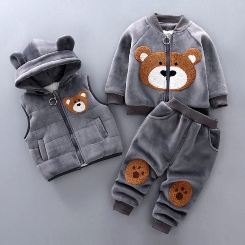 Pavoco Kinder Schlafanzüge & Morgenmäntel Grau / 6-12 Monate (80 cm) Weiches Winterset für Kinder 3-teilig warm mit Kapuze