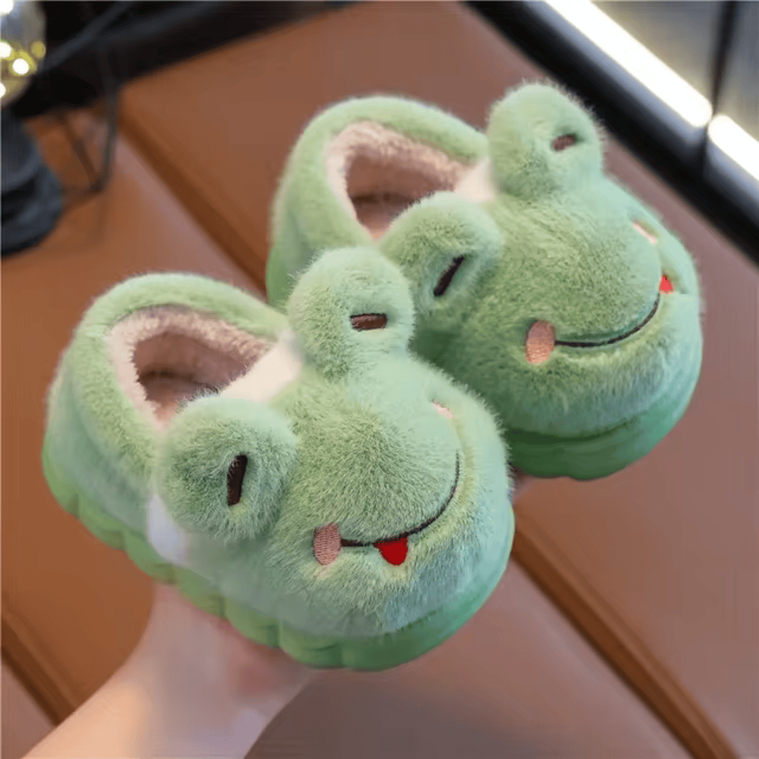 Pavoco Kinder Schuhe Froschlarve / 21-22 Lustige Hausschuhe für Kinder warm rutschfest mit Tiermotiven