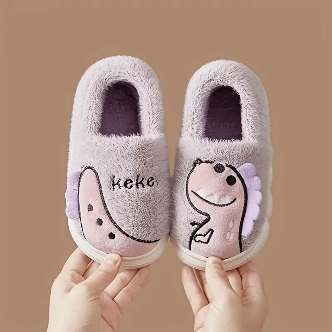 Pavoco Kinder Schuhe Helllila / 24-25 Flauschige Hausschuhe für Kinder warm rutschfest mit Dino-Design Herbst Winter