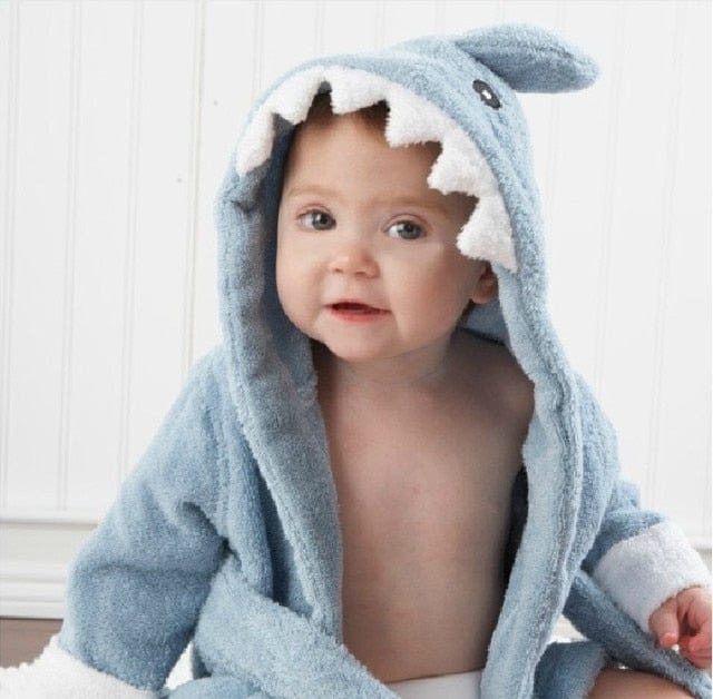 Pavoco Kinderbademäntel Blauer Hai / 0-1 Jahre Weicher Tierbademantel für Kinder mit Kapuze aus Baumwolle
