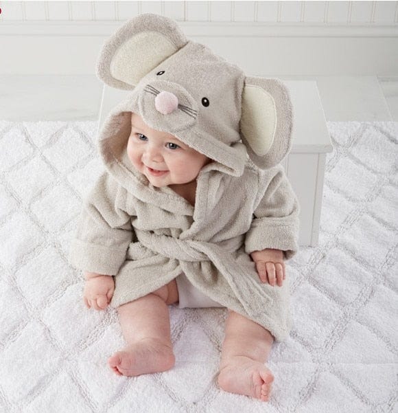 Pavoco Kinderbademäntel Maus / 0-1 Jahre Weicher Tierbademantel für Kinder mit Kapuze aus Baumwolle