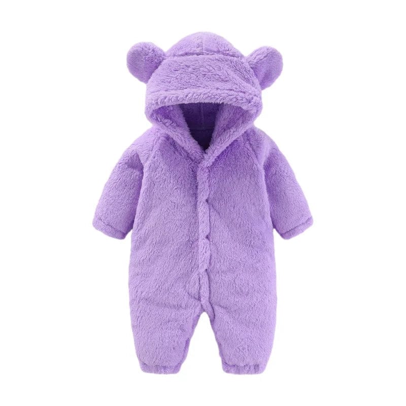 Pavoco Kinderbodys und Jumpsuits Lila / 0-3 Monate (59cm) Weicher Teddy-Einteiler für Kinder mit Ohren warm atmungsaktiv Winter