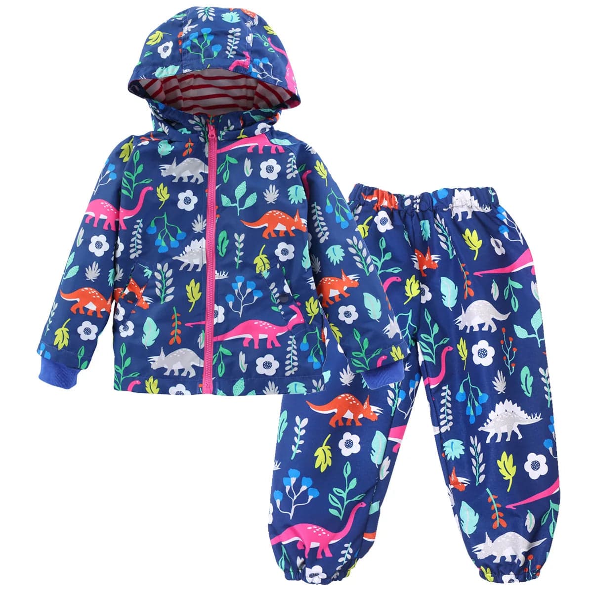 Pavoco Kinderregenjacken Blau / 90 Bunte Regenjacke für Kinder mit Dinosaurier Motiv kapuzenschnitt wasserabweisend