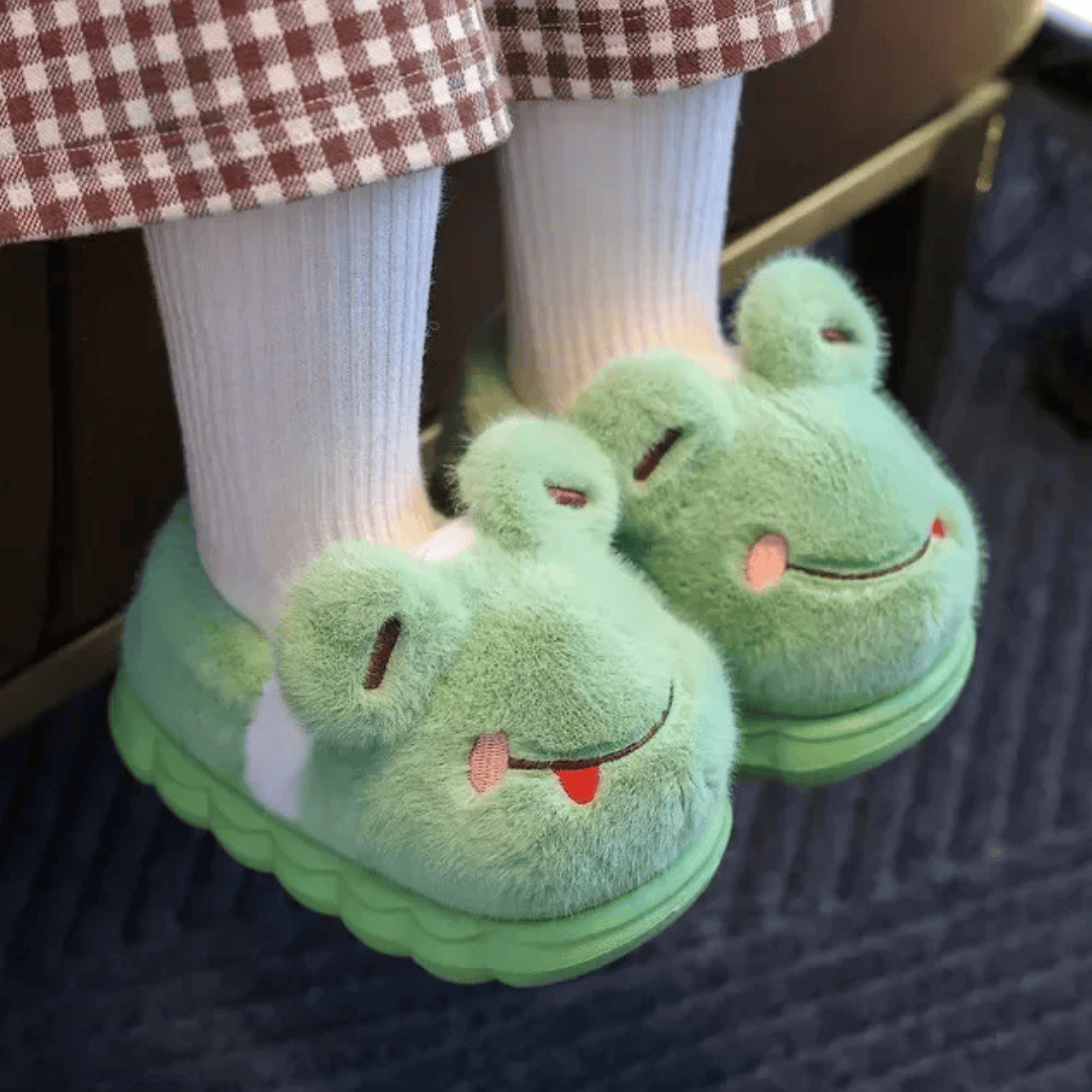 Pavoco Kinderschuhe Frosch / 22-23 Fröhliche Hausschuhe für Kinder warm rutschfest mit Tierdesign Herbst Winter