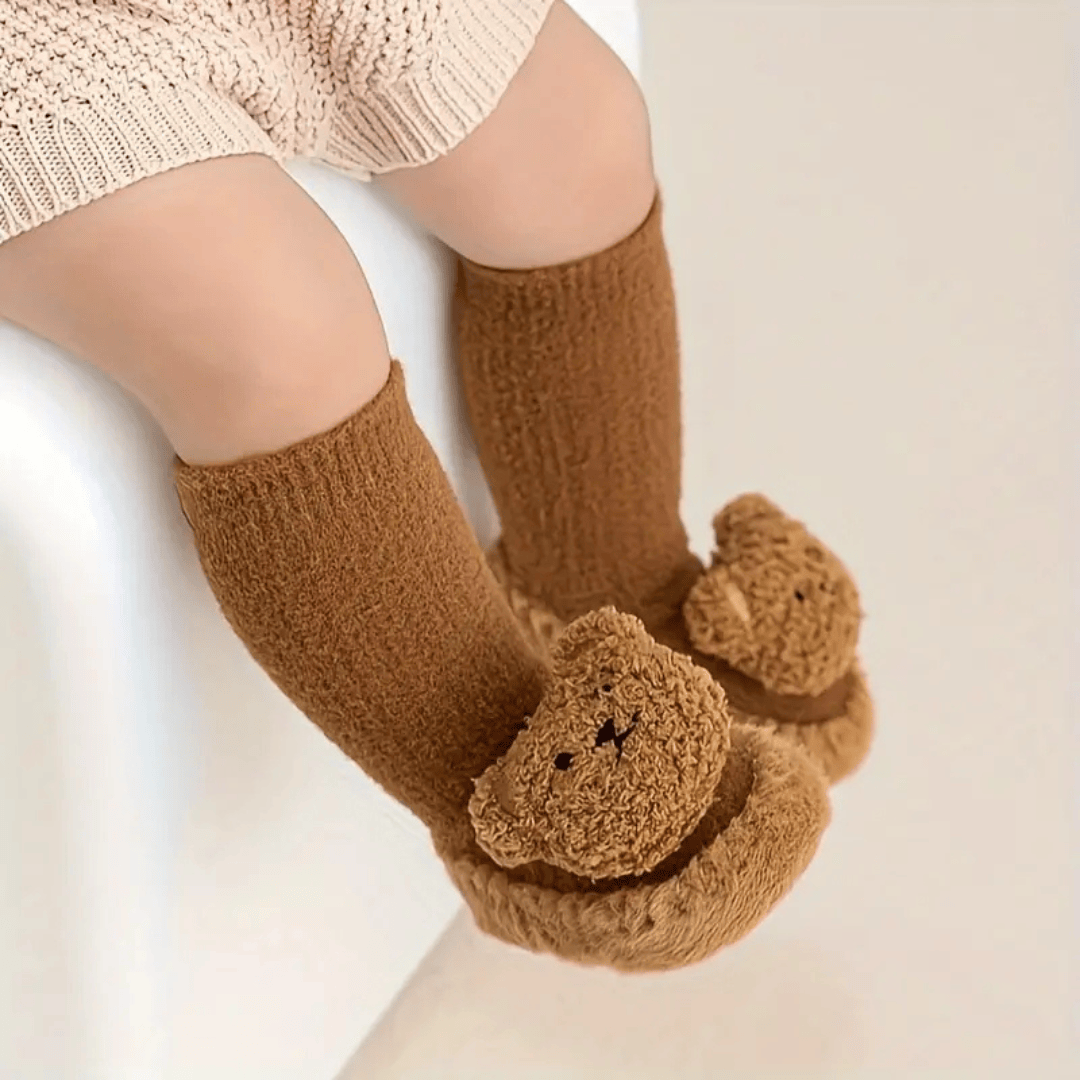 Pavoco Kinderschuhe Weiche Hausschuhe für Kinder mit Bärenmotiv warm plüschig Herbst Winter