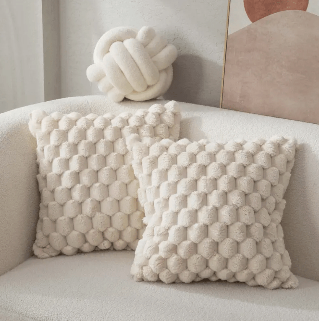 Pavoco Kissen Weiß-Beige Kuscheliges Plüschkissen für Unisex weich pflegeleicht vielseitig 50x50 cm