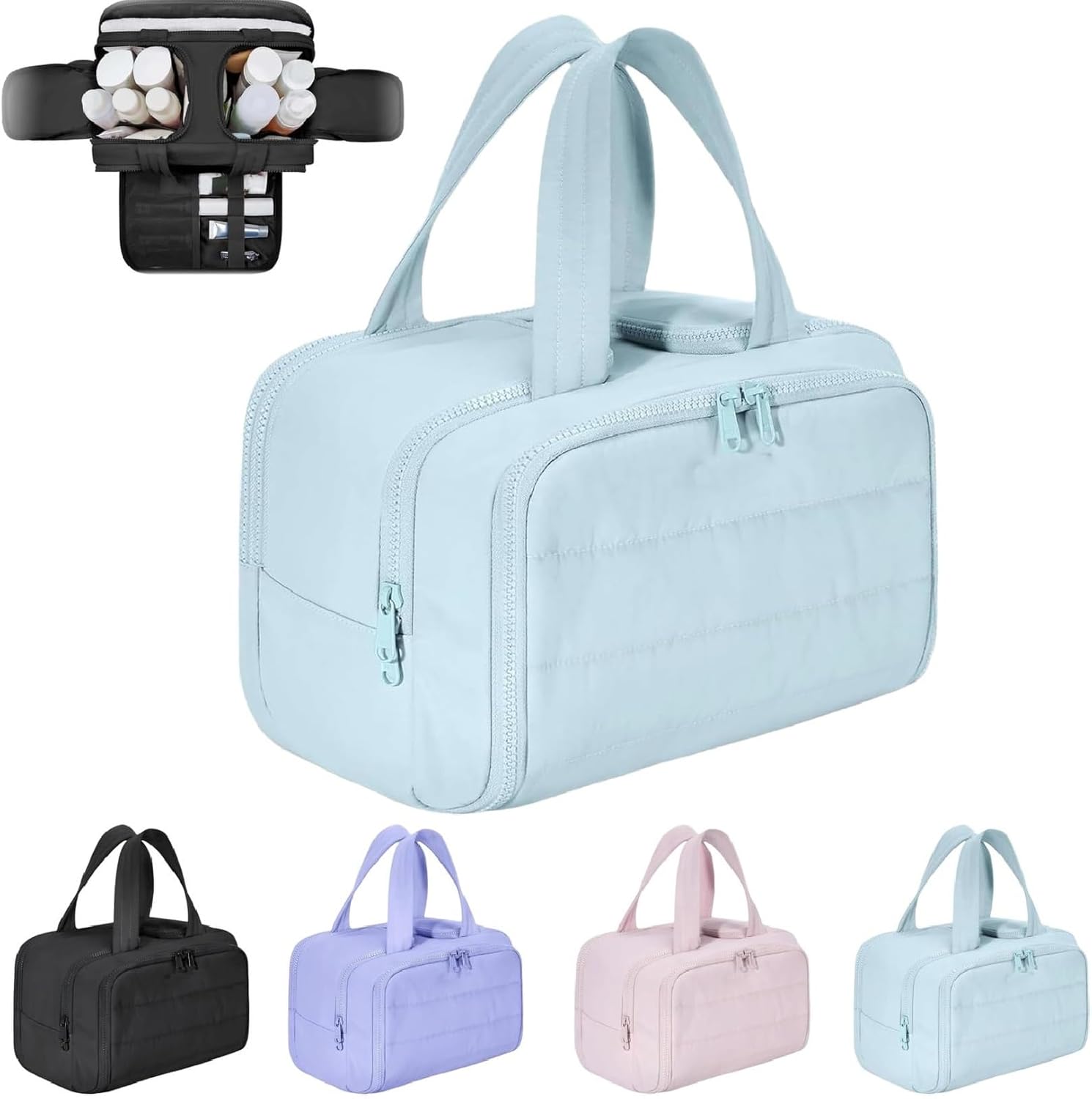 Pavoco Kosmetiktaschen Blau Geräumige Kosmetiktasche für Damen wasserdicht mit 4 Fächern Reisekulturbeutel