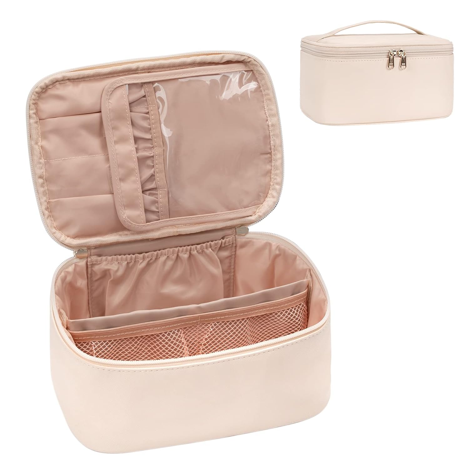 Pavoco Kosmetiktaschen & -etuis Beige Praktischer Make-up Organizer für Damen tragbar mit verstellbaren Fächern groß