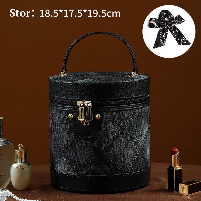 Pavoco Kosmetiktaschen & -etuis Groß / Denim schwarz Stilvolle Kosmetiktasche für Damen wasserabweisend mit Spiegel PU-Leder elegant
