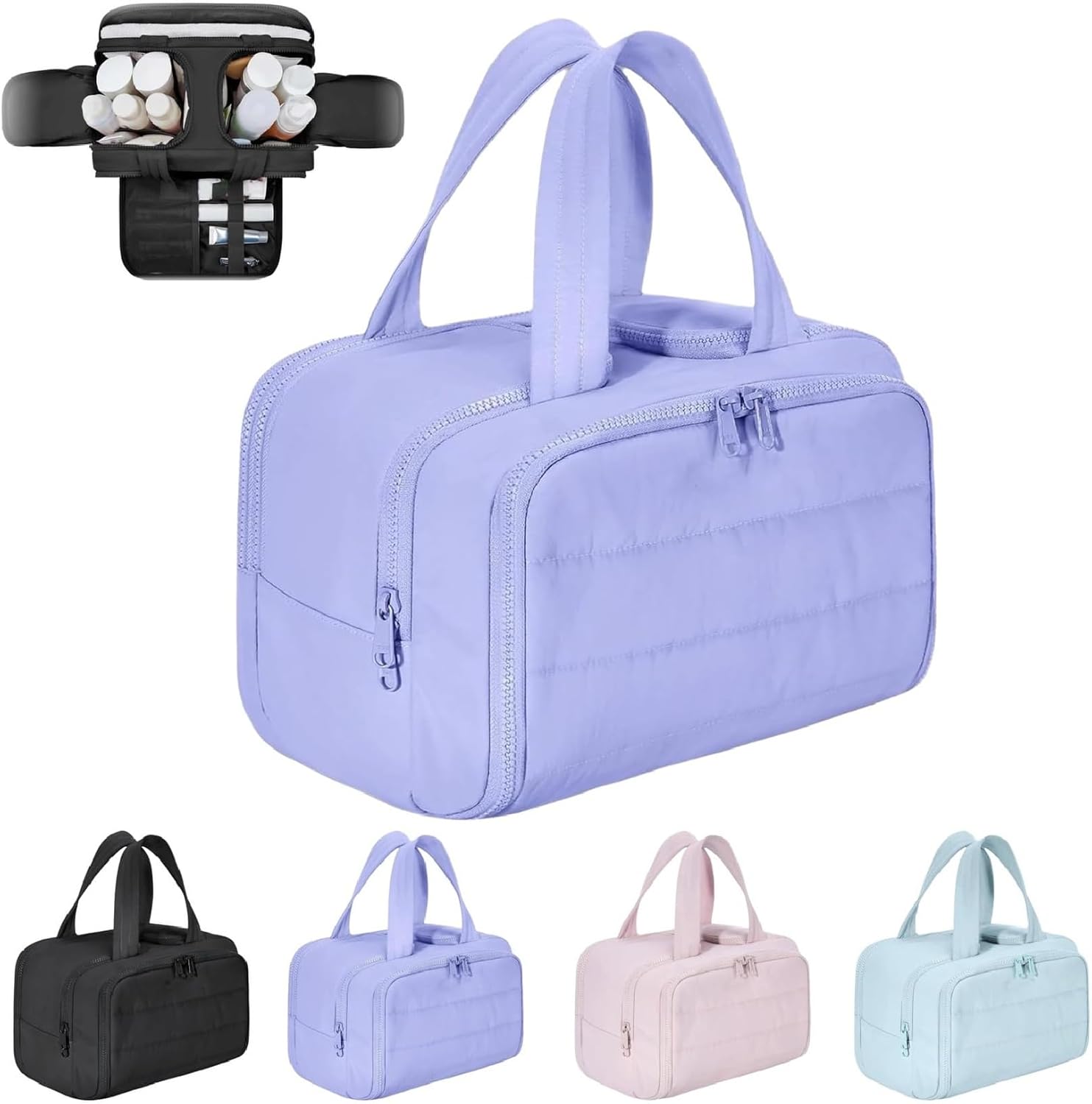 Pavoco Kosmetiktaschen Lila Geräumige Kosmetiktasche für Damen wasserdicht mit 4 Fächern Reisekulturbeutel