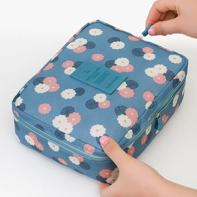 Pavoco Kosmetiktaschen & Organizer Blaue Blumen Wasserdichter Make Up Organizer für Damen kompakt leicht mit Fächern zur Aufbewahrung