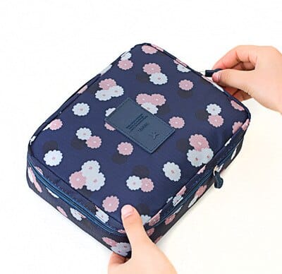 Pavoco Kosmetiktaschen & Organizer Dunkelblaue Blumen Wasserdichter Make Up Organizer für Damen kompakt leicht mit Fächern zur Aufbewahrung