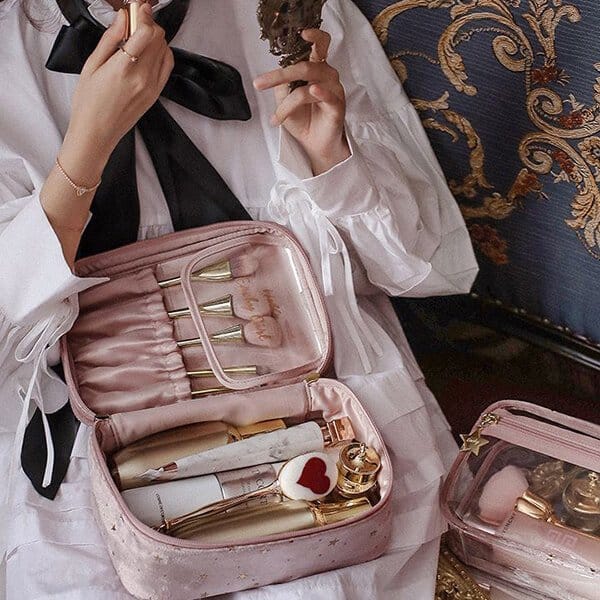 Pavoco Kosmetiktaschen & Organizer Elegante Kosmetiktasche Damen groß aus Samt mit Fächern praktisch für Reisen