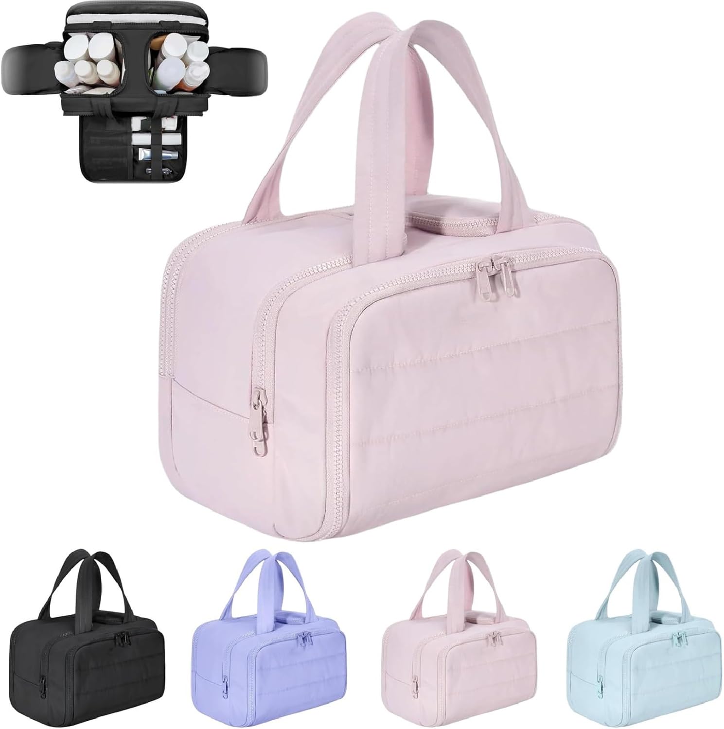 Pavoco Kosmetiktaschen Rosa Geräumige Kosmetiktasche für Damen wasserdicht mit 4 Fächern Reisekulturbeutel