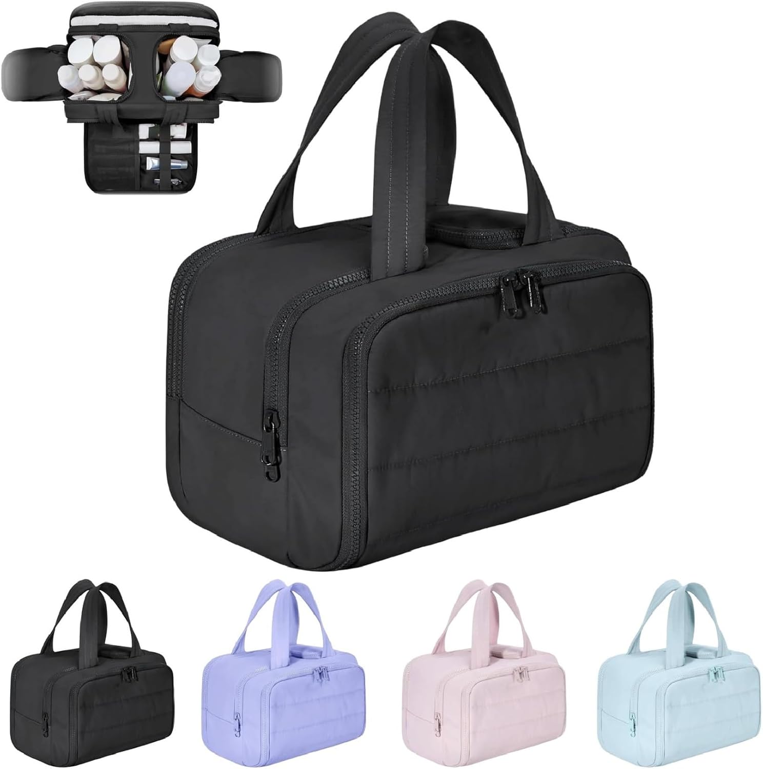 Pavoco Kosmetiktaschen Schwarz Geräumige Kosmetiktasche für Damen wasserdicht mit 4 Fächern Reisekulturbeutel