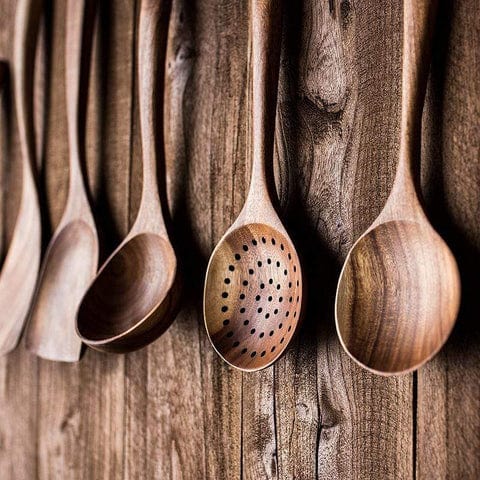 Pavoco Küchenutensilien Default Elegantes Küchenbesteck Set aus echtem Teakholz nachhaltig