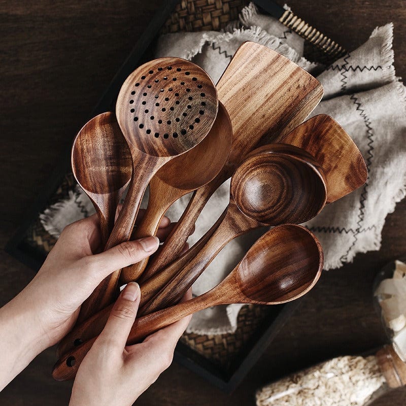 Pavoco Küchenutensilien Default Elegantes Küchenbesteck Set aus echtem Teakholz nachhaltig
