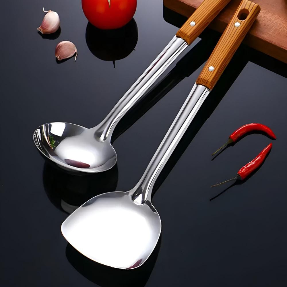 Pavoco Küchenutensilien Default Langlebiges Küchenhelfer-Set Edelstahl mit Holzgriffen pflegeleicht