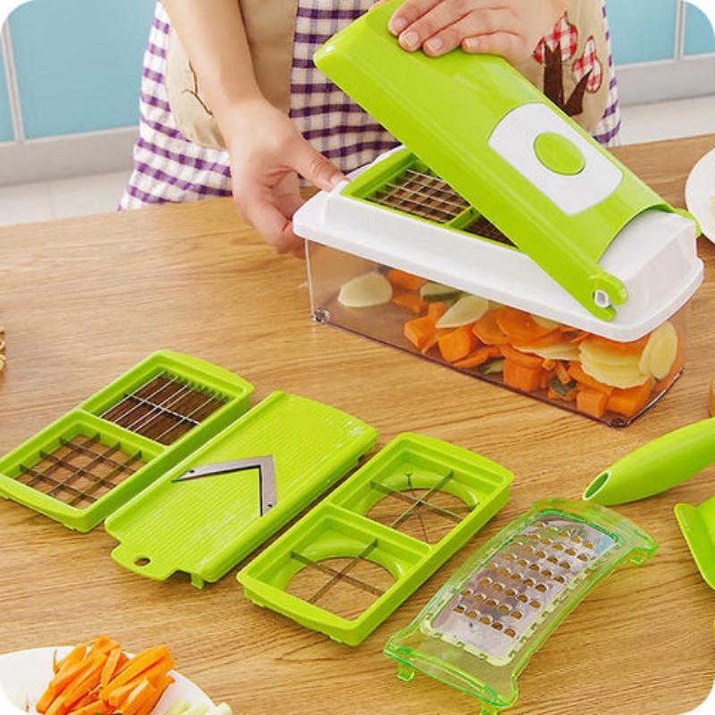 Pavoco Küchenwerkzeuge & -gadgets Default Vielseitiger Gemüsehacker für Unisex Edelstahl platzsparend 12-in-1 Küche