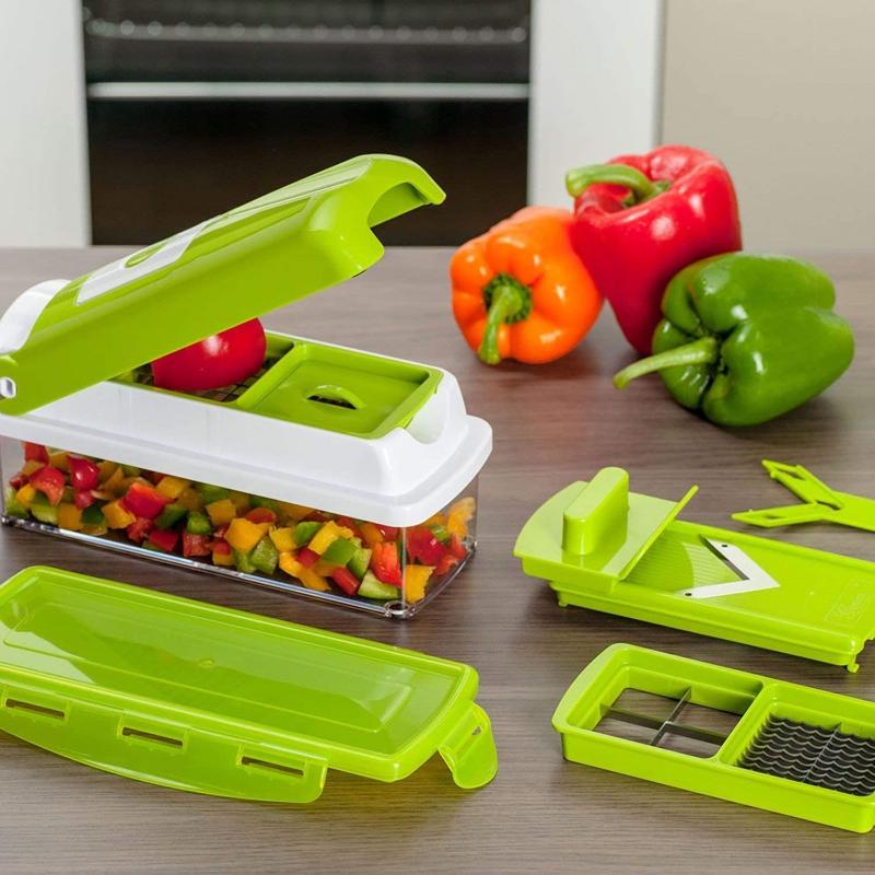 Pavoco Küchenwerkzeuge & -gadgets Default Vielseitiger Gemüsehacker für Unisex Edelstahl platzsparend 12-in-1 Küche