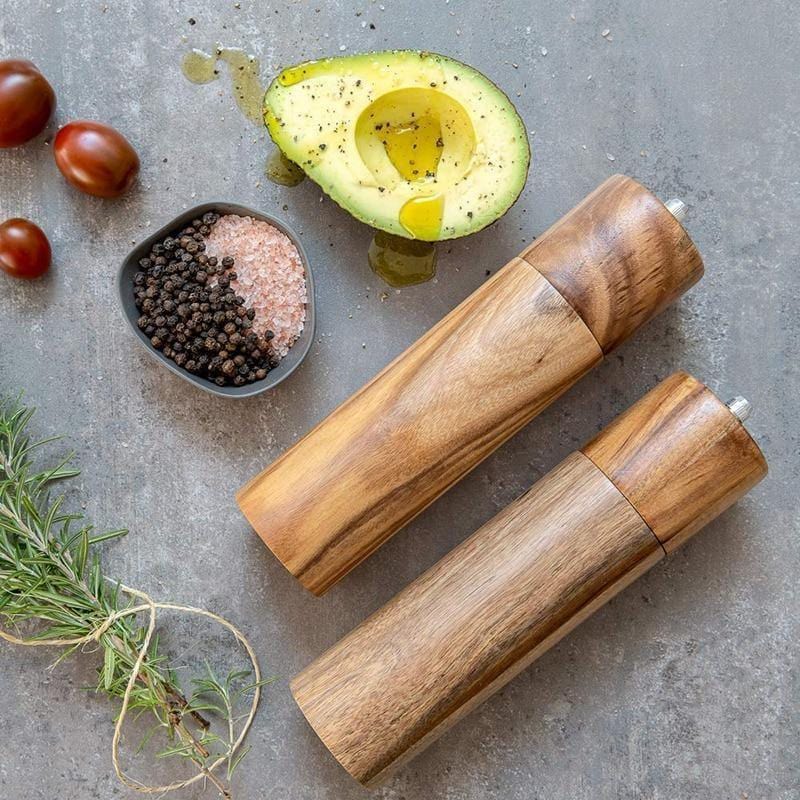 Pavoco Küchenwerkzeuge & -gadgets Zweiteiliges Set Stilvolle Salz- und Pfeffermühlen Akazienholz verstellbar