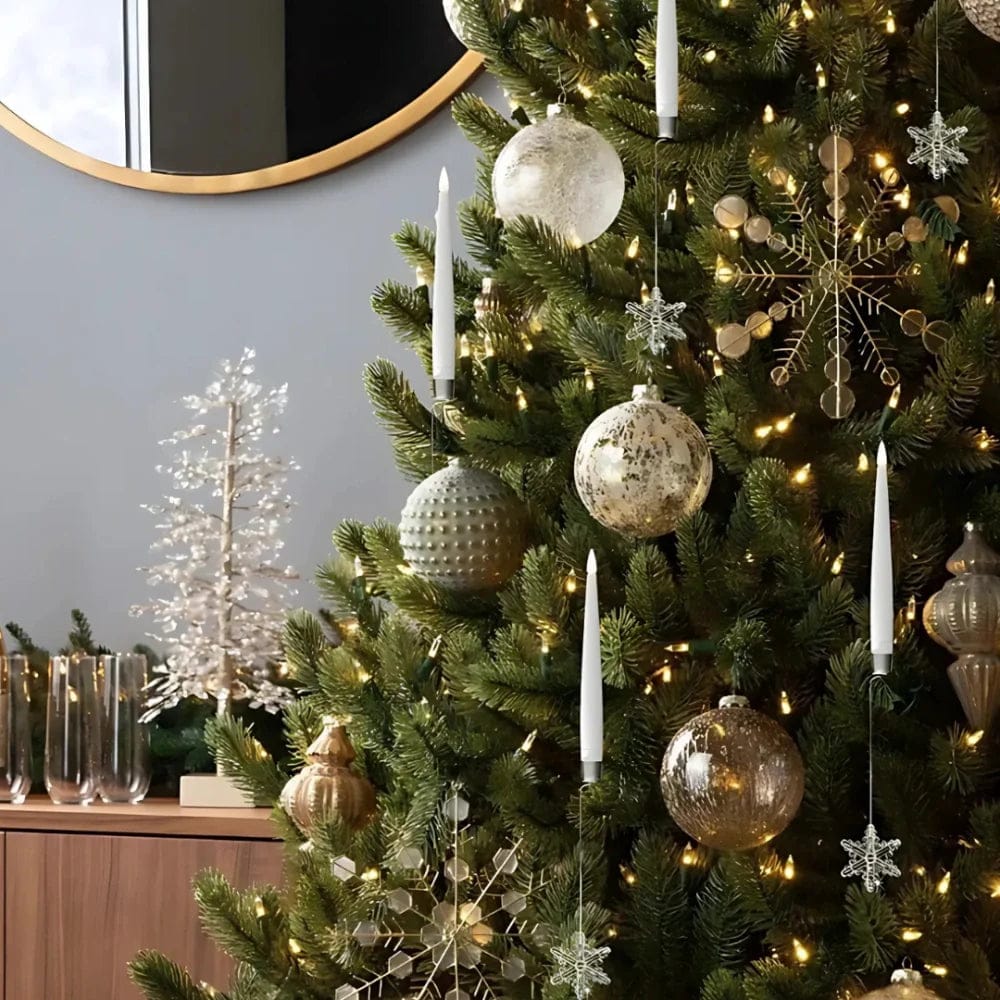 Pavoco LED Weihnachtslichter Schneeflocke / Silber / 12 Stück Elegante Weihnachtsbaumbeleuchtung flackernde LED-Kerzen