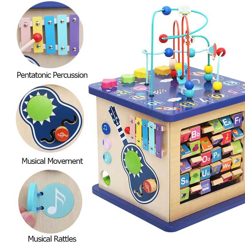 Pavoco Lern- und Bildungsspielzeug Interaktive Montessori Spielbox für Kinder 13-in-1 Holzspielzeug ab 2 Jahren