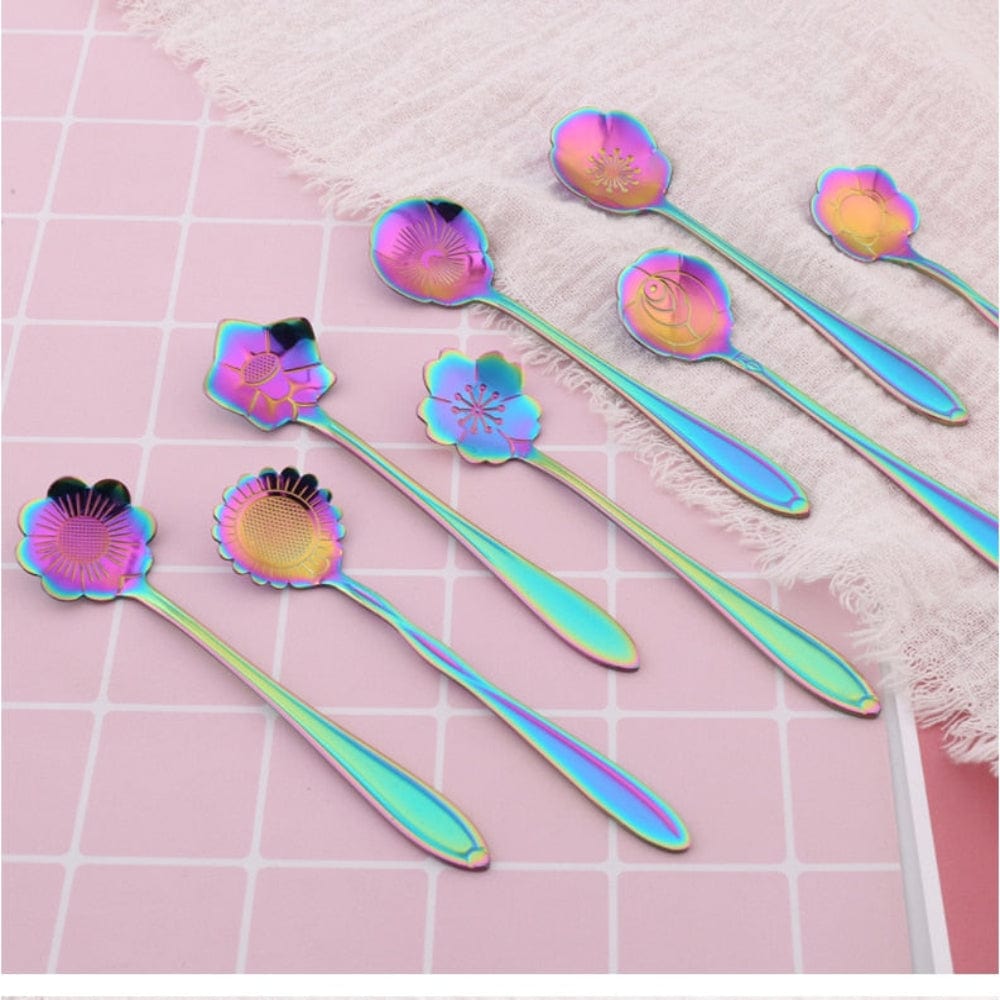 Pavoco Löffel Bunte 8 Stück Elegante Teelöffel für Unisex Edelstahl einzigartig floral 8er Set