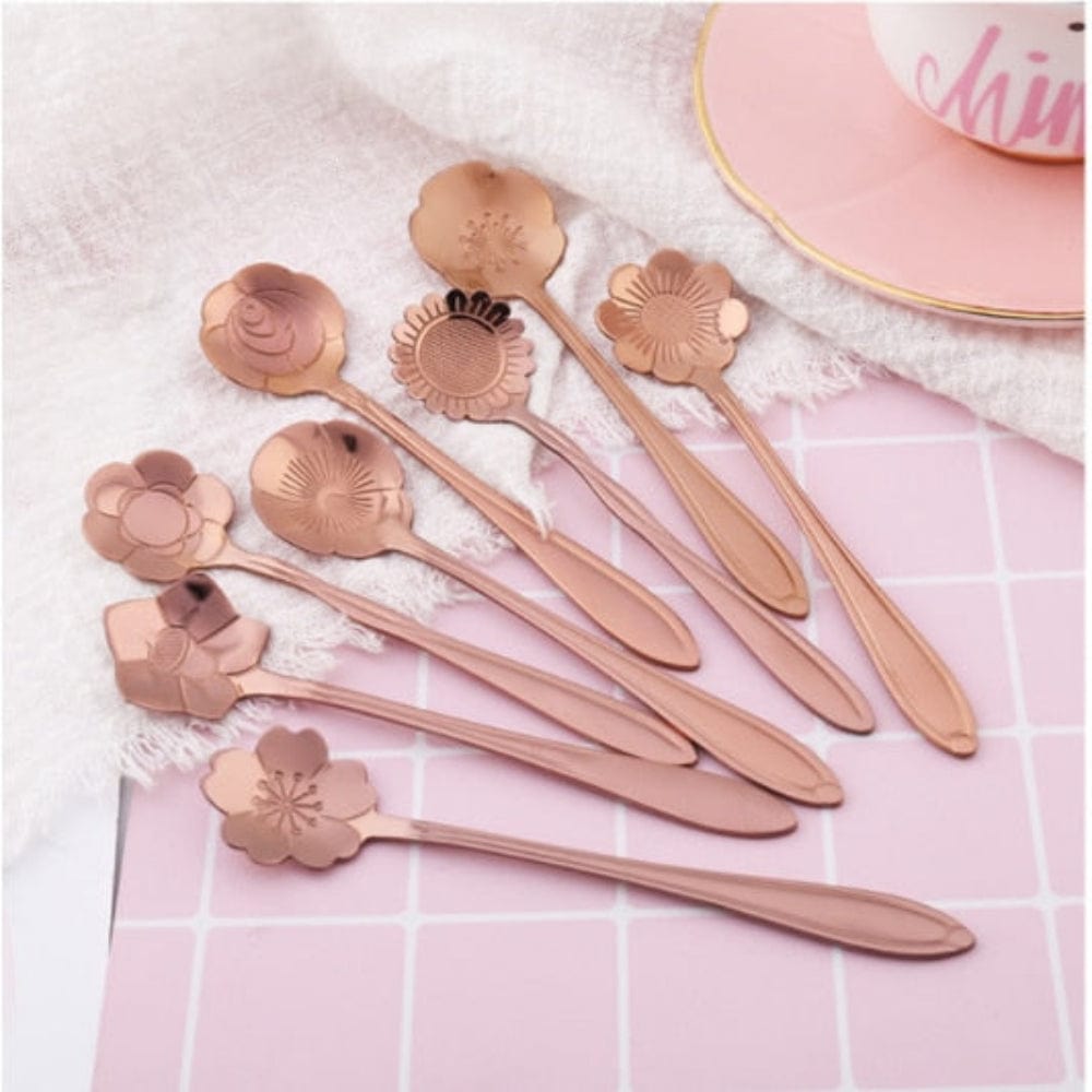Pavoco Löffel Roségold 8 Stück Elegante Teelöffel für Unisex Edelstahl einzigartig floral 8er Set