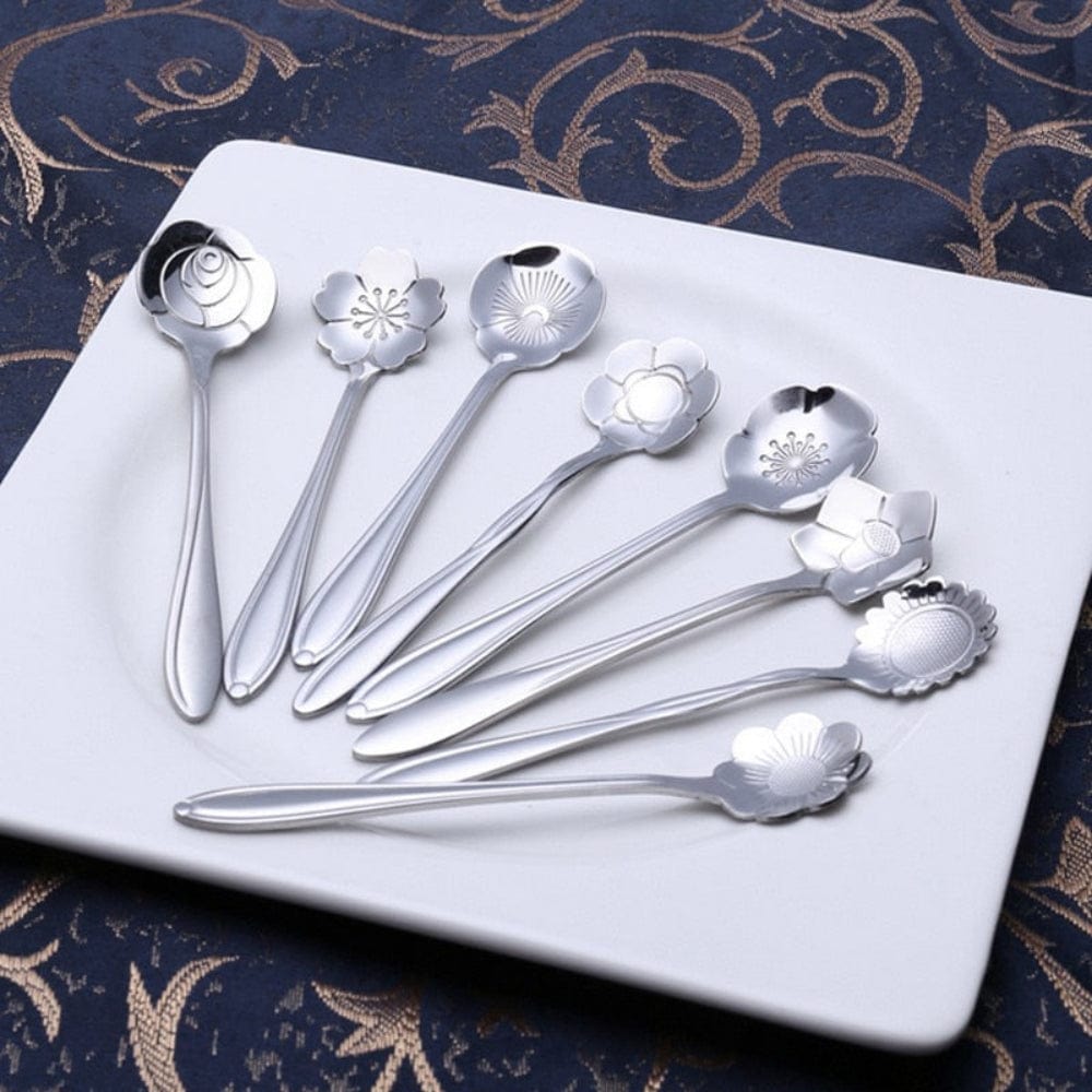 Pavoco Löffel Silber 8 Stück Elegante Teelöffel für Unisex Edelstahl einzigartig floral 8er Set