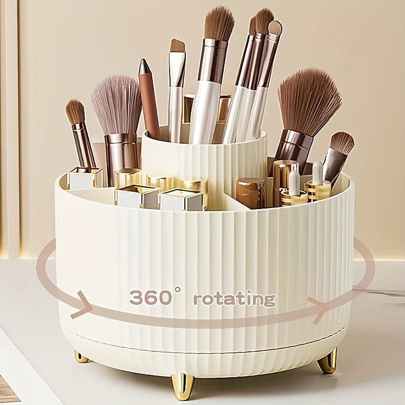 Pavoco Makeup-Organisationsprodukte Elfenbein Stilvoller Make Up Organizer für Damen drehbar Kunststoff 5 Fächer kompakt
