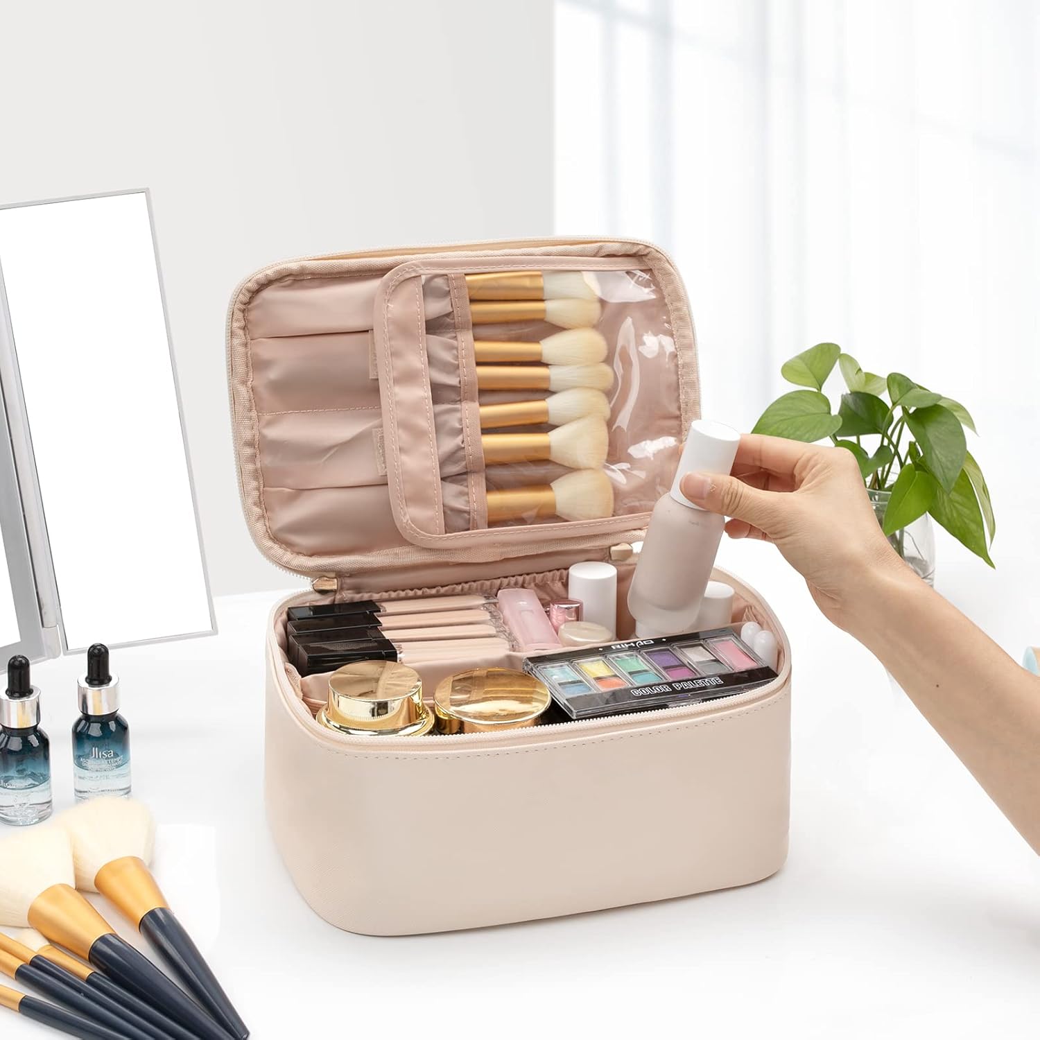 Pavoco Makeup-Organizer Praktischer Kosmetik Organizer für Damen kompakt tragbar mit verstellbaren Trennwänden