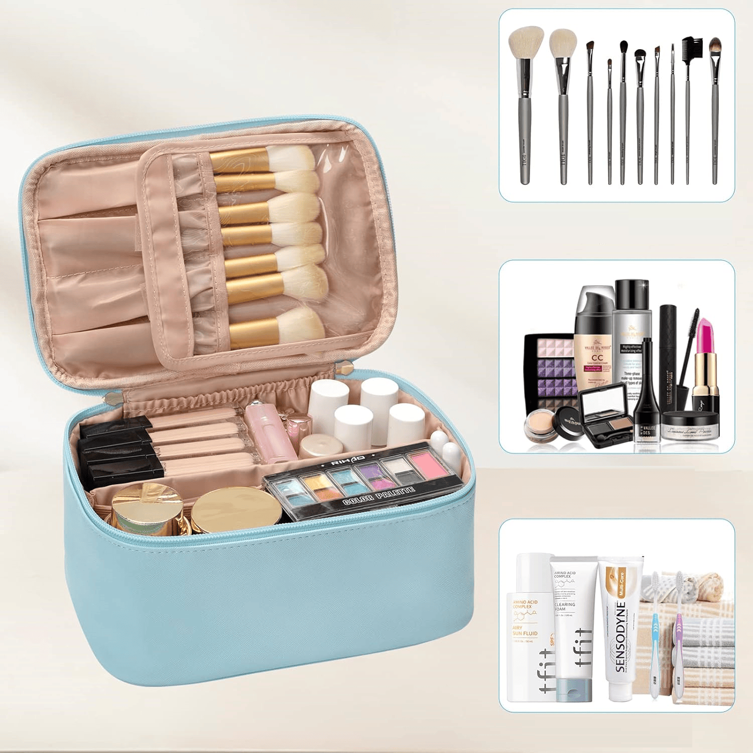 Pavoco Makeup-Organizer Praktischer Kosmetik Organizer für Damen kompakt tragbar mit verstellbaren Trennwänden