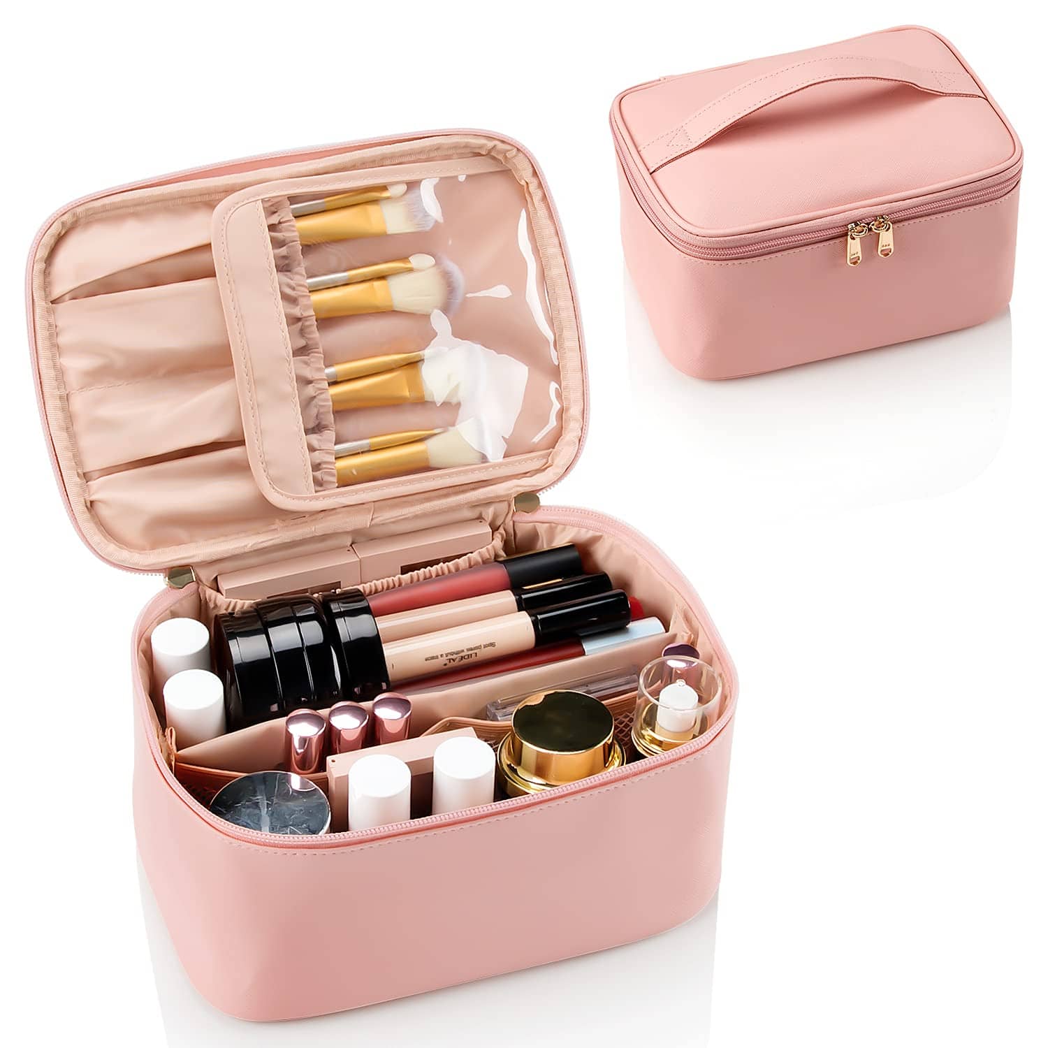 Pavoco Makeup-Organizer Rosa Praktischer Kosmetik Organizer für Damen kompakt tragbar mit verstellbaren Trennwänden