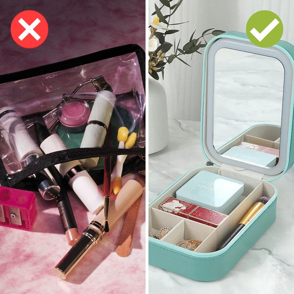 Pavoco Makeup-Organizer Stilvoller Kosmetik Organizer für Damen kompakt wasserdicht mit LED Spiegel