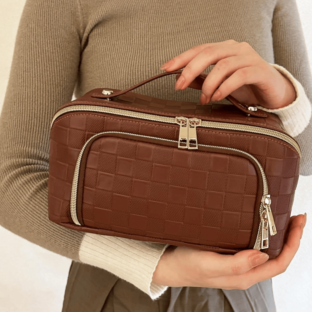 Pavoco Makeup-Taschen & -Etuis Braun Wasserfeste Reisetasche groß für Damen elegant mit Fächern für Make-up