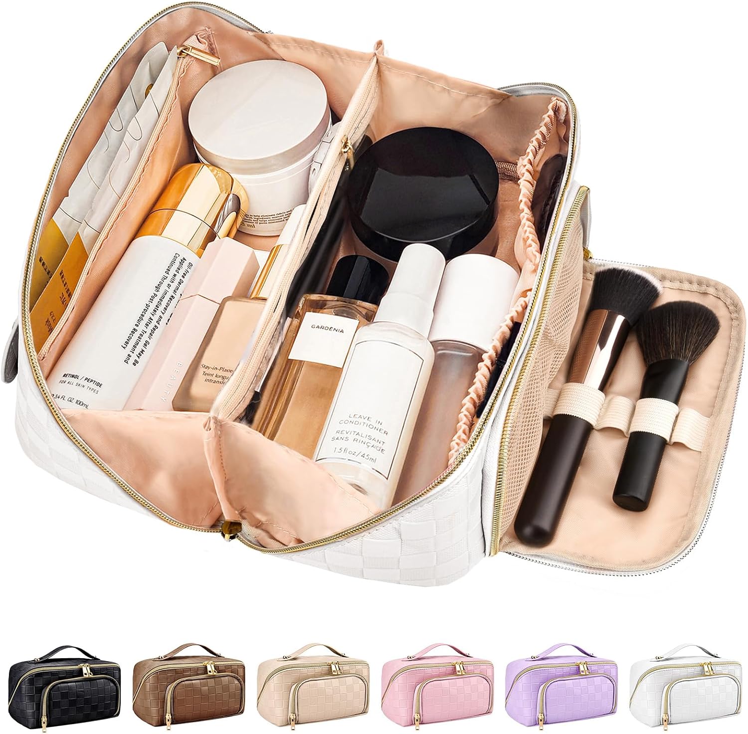 Pavoco Makeup-Taschen & -Etuis Weiß Wasserfeste Reisetasche groß für Damen elegant mit Fächern für Make-up