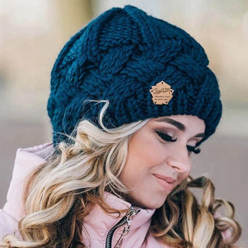 Pavoco Mützen Blau Weiche Strickmütze für Damen warm vielseitig Winter aus Wolle Baumwolle