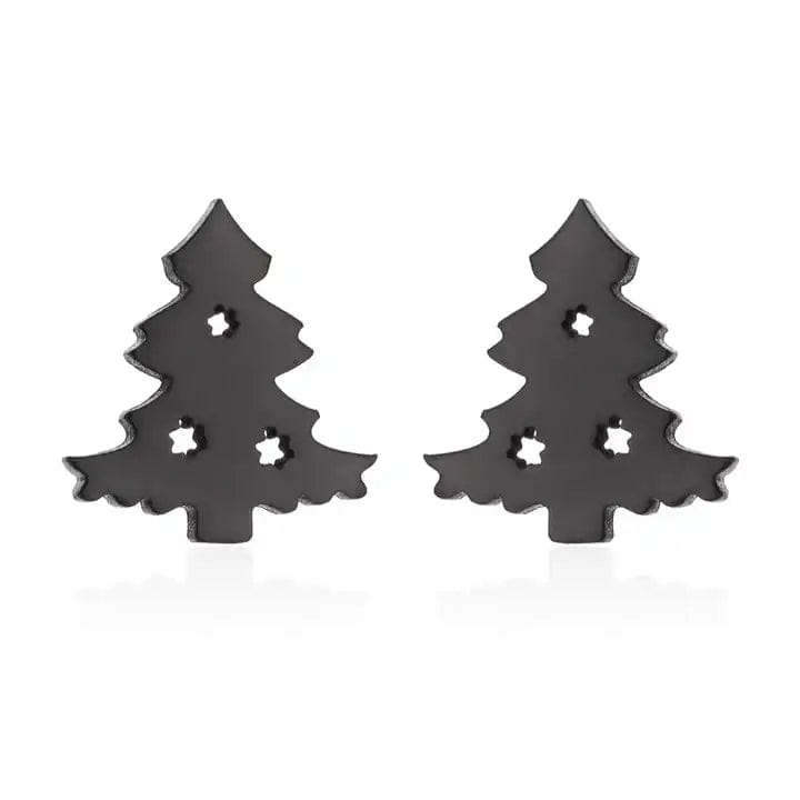 Pavoco Ohrringe Weihnachtsbaum / Schwarz Elegante Ohrringe für Damen aus 925er Silber festlich Weihnachtsdesign