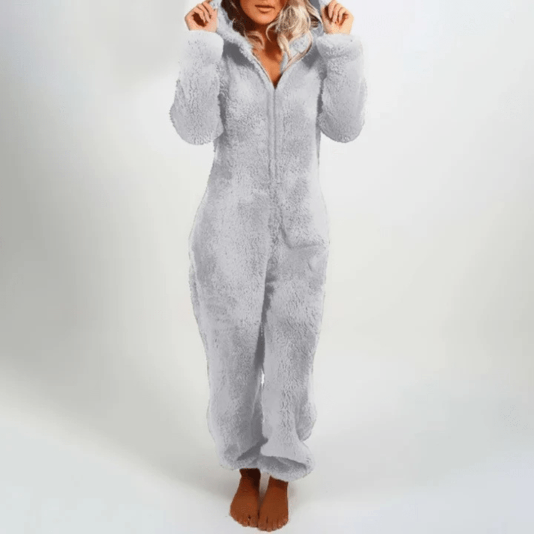 Pavoco Overalls & Strampler Grau / S Kuscheliger Plüschoverall für Damen weich bequem Winter Freizeit
