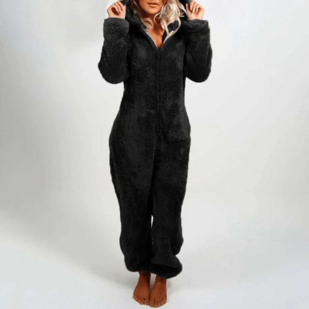 Pavoco Overalls & Strampler Schwarz / S Kuscheliger Plüschoverall für Damen weich bequem Winter Freizeit