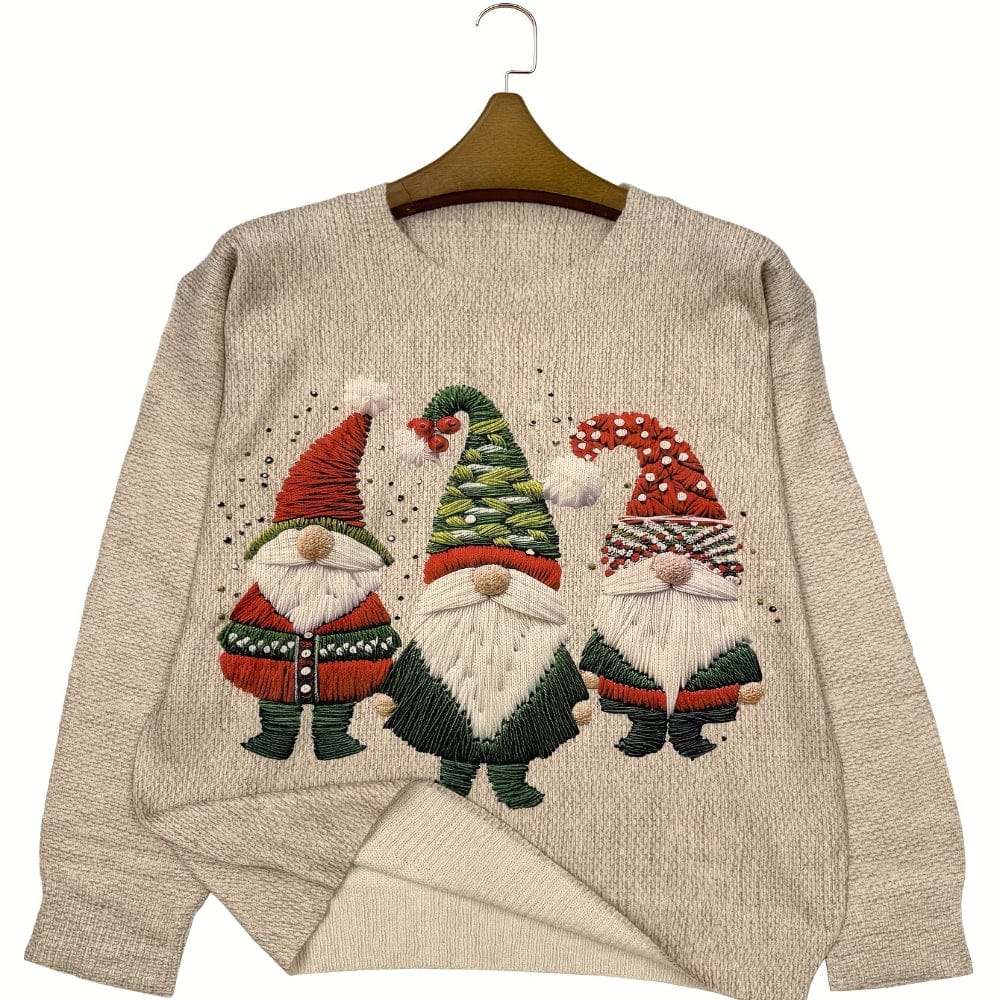 Pavoco Pullover Lustiger Weihnachtspullover für Damen warm mit Wichtel-Stickerei bequem Winter