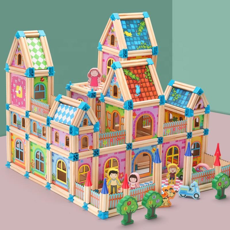 Pavoco Puppenhäuser & Spielsets 268 Bauklötze Kreativer Puppenhaus Bausatz für Kinder aus Holz interaktiv nachhaltig fördert Feinmotorik