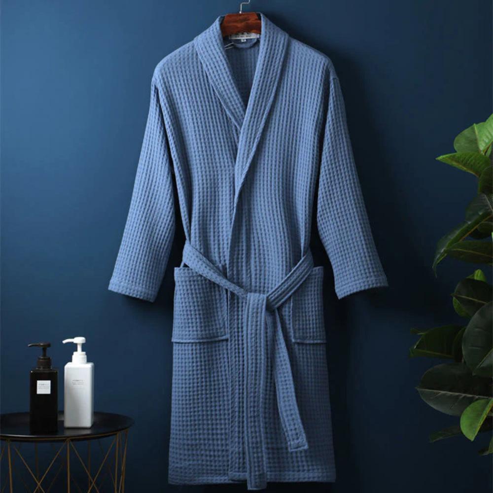 Pavoco Roben Blau / M Weicher Bademantel für Damen aus Baumwolle Waffelstruktur Wellness Zuhause