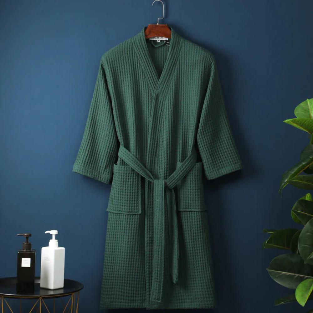 Pavoco Roben Grün / M Weicher Bademantel für Damen aus Baumwolle Waffelstruktur Wellness Zuhause
